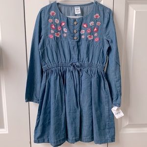 Girls Embroidered Floral Chambray Dress